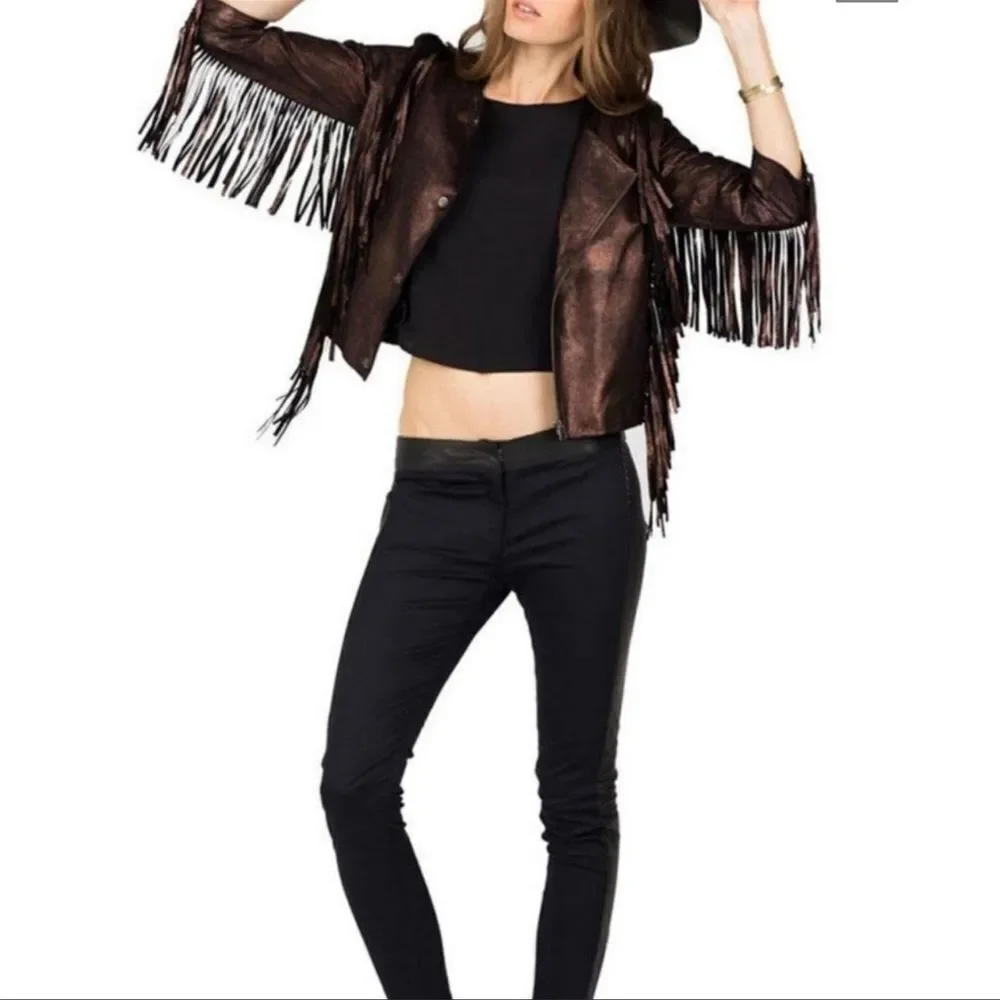 CLEOBELLA Everly Metallic Leather Fringe Jacket S - Picture 10 of 10